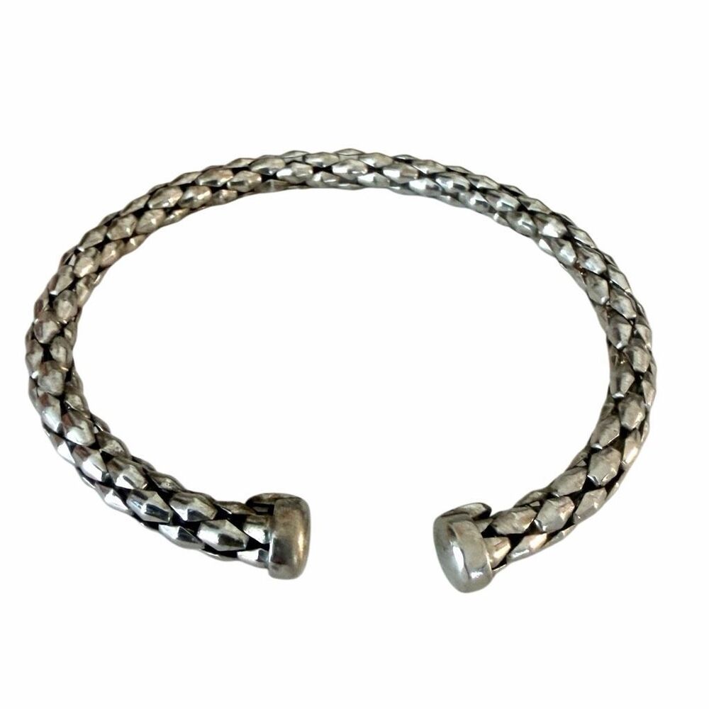 Vintage Italian 925 Sterling Silver Geometric Woven Cuff Bracelet